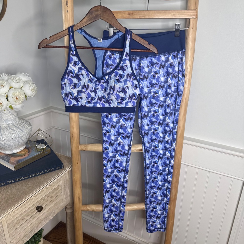 Uniqlo SPRZ NY Niko Luoma Geometric Blue Purple Sports Bra Leggings Set Small